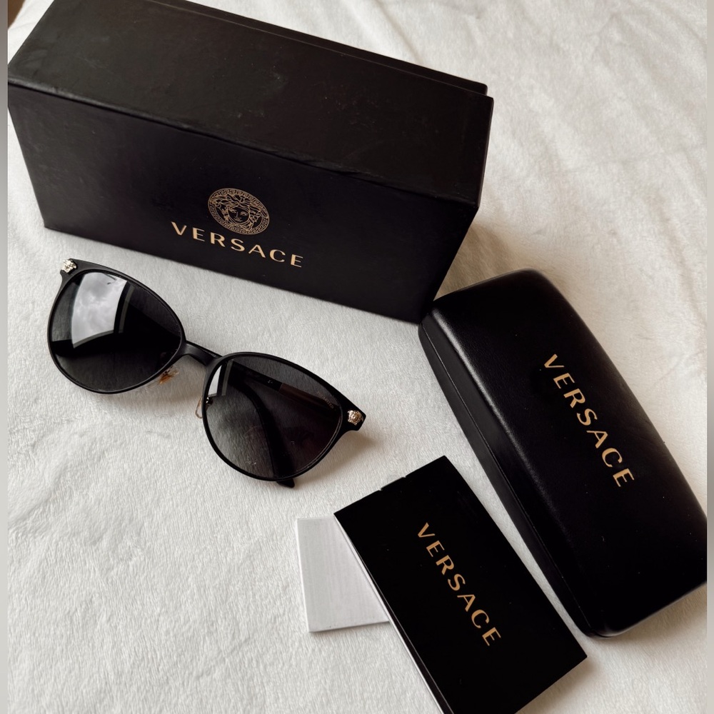 black and gold versace sunglasses with case, box and authenticity card